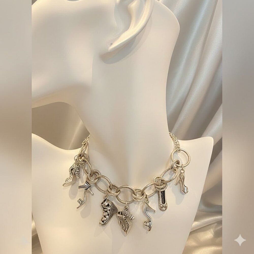 Vintage Charm Necklace with Shoe Pendants